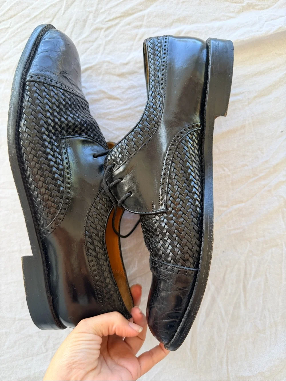Mezlan Black Woven embossed croc Leather Lace-Up Oxfords